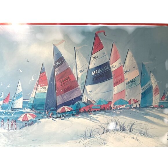 Richard E. Williams Retro 90's Red Framed Beach Boats Artist Signed Lithograph - Picture 2 of 16
